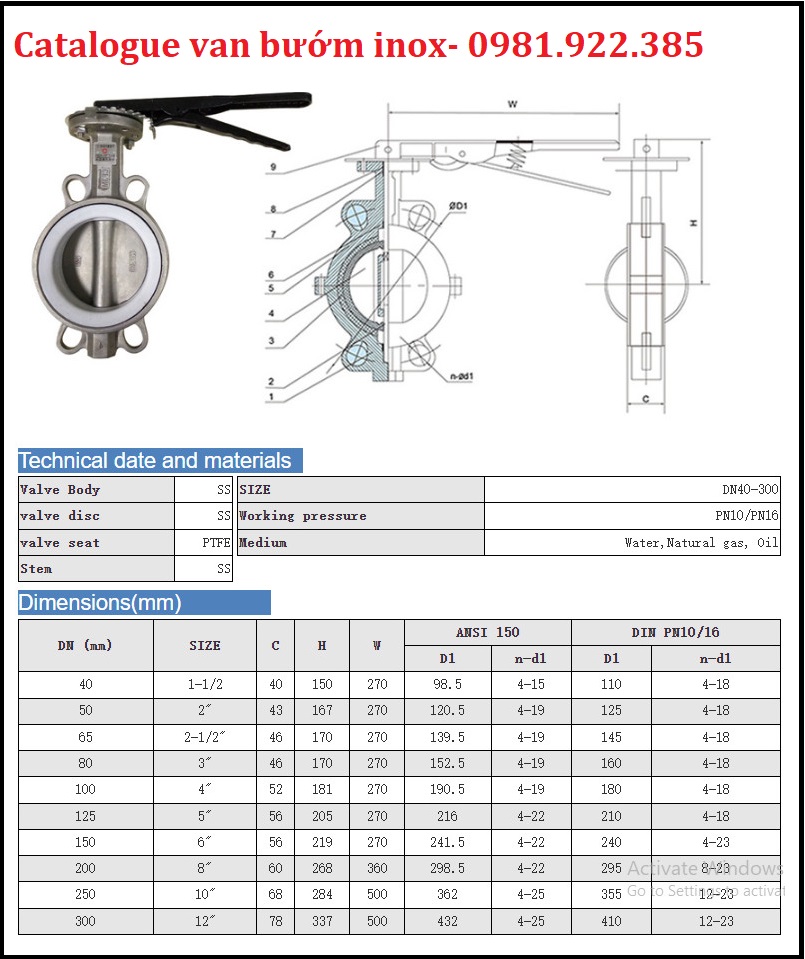 Catalogue van bướm inox