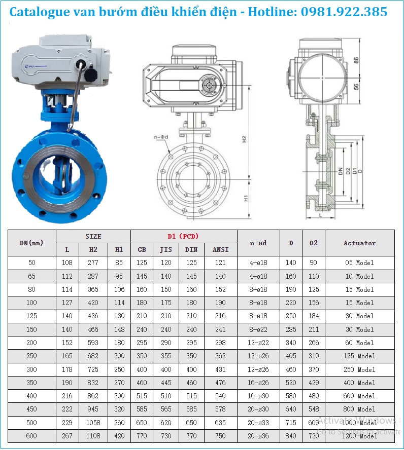 Catalogue van bướm điều khiển điện