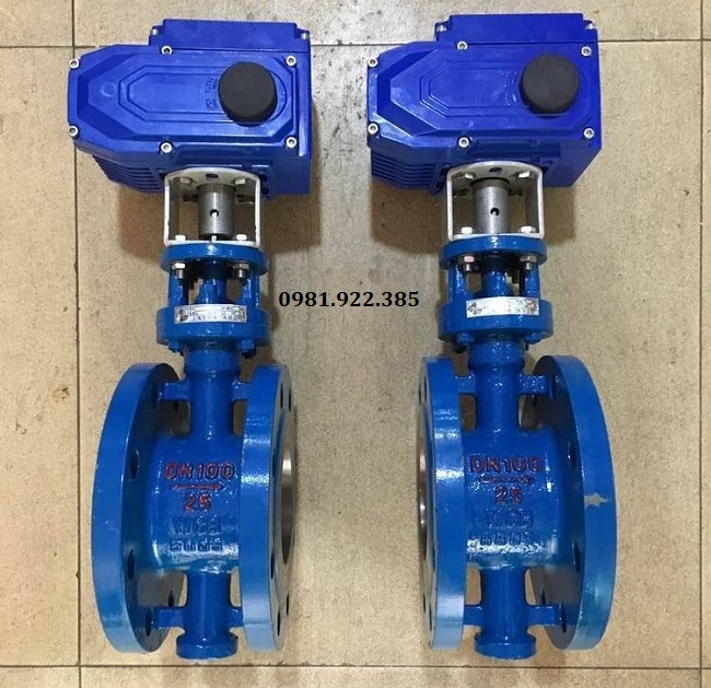 Van bướm mặt bích trục dài điều khiển điện DN100