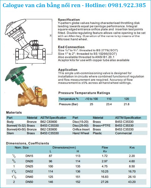 Catalogue van cân bằng nối ren